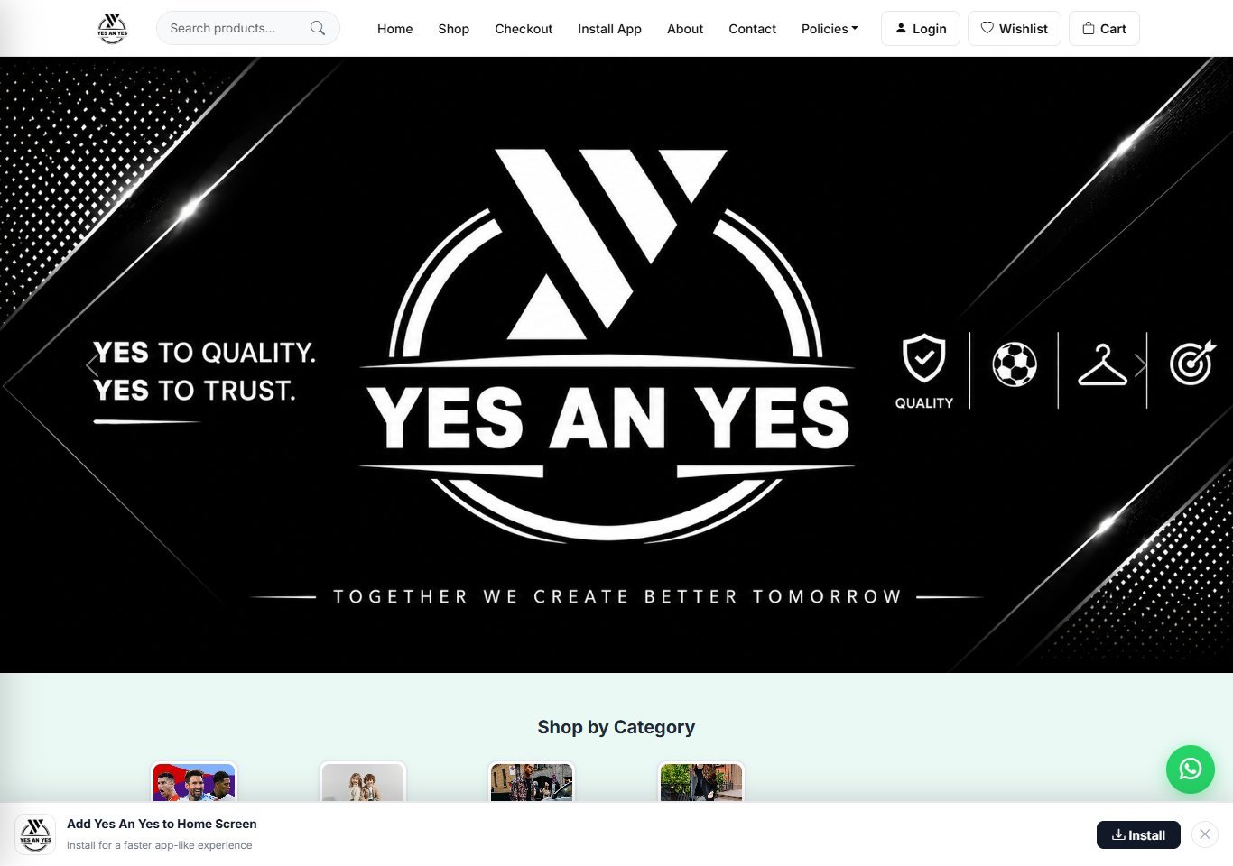 Yes An Yes Menswear website homepage