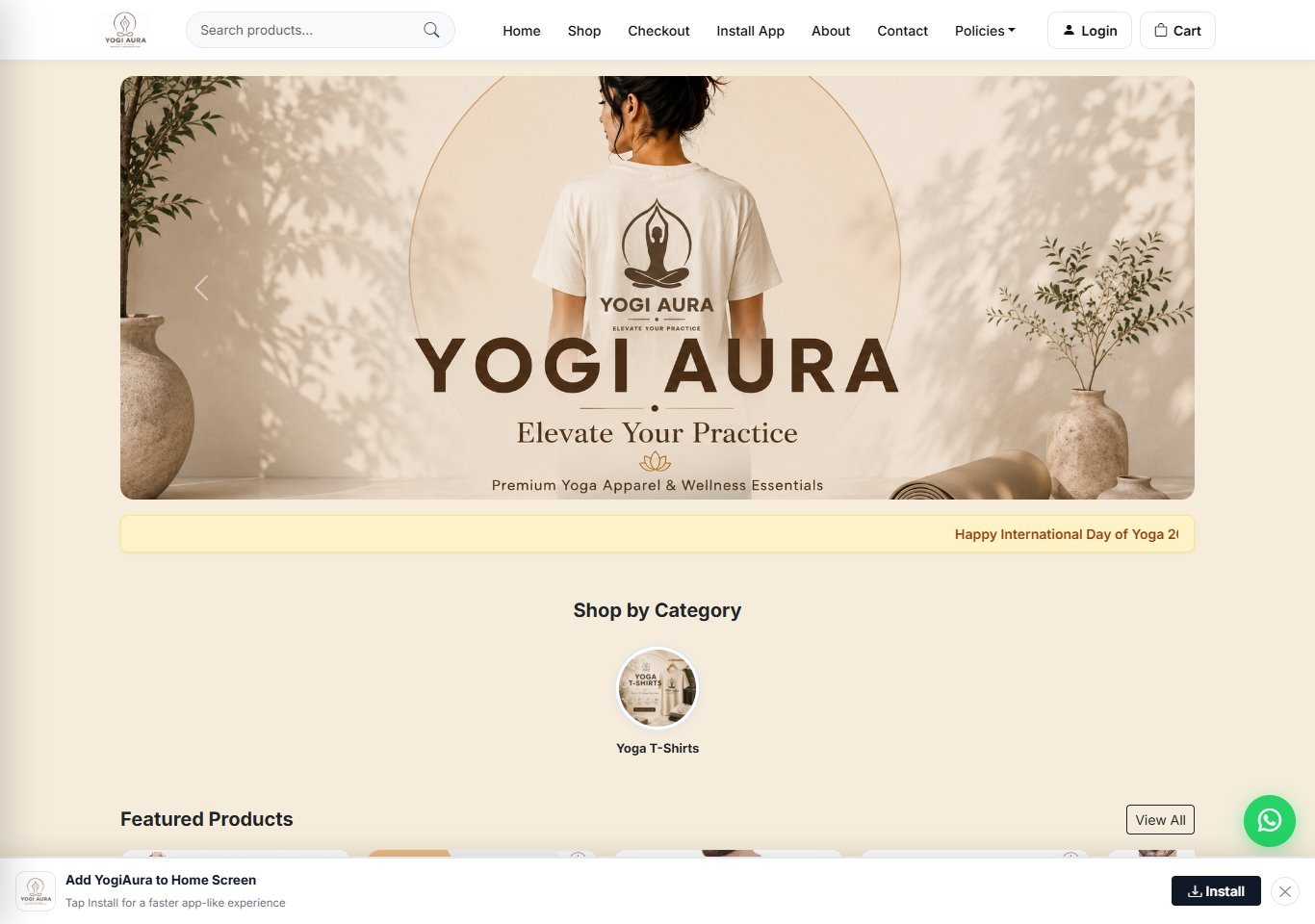 Yogi Aura website homepage
